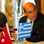 Greece’s Minister of Public Affairs Voulgarakis seen in a meeting with his Turkish counterpart in Istanbul